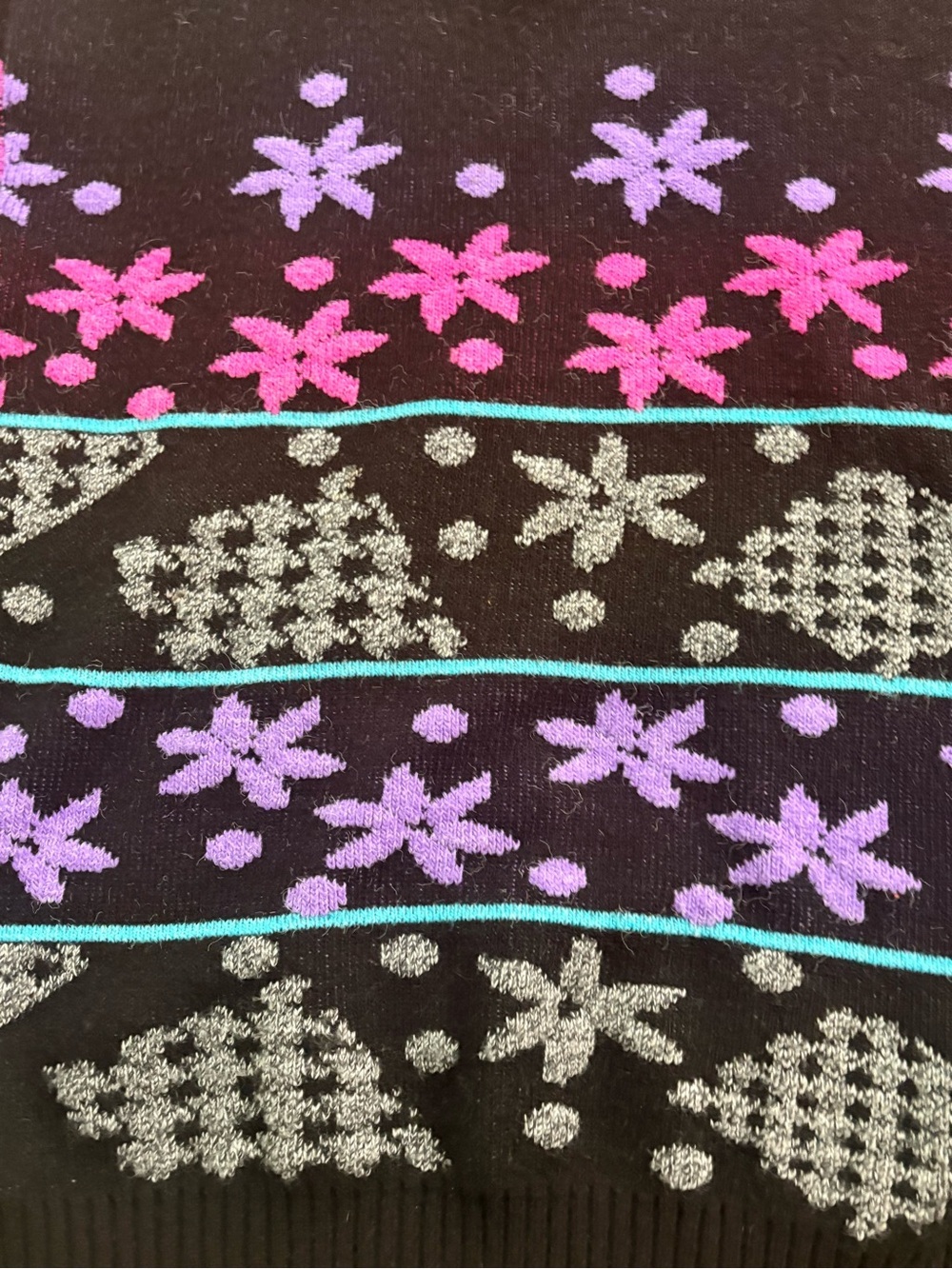 Black Crewneck Sweater with Pink & Lilac holiday Pattern - Picture 2 of 7